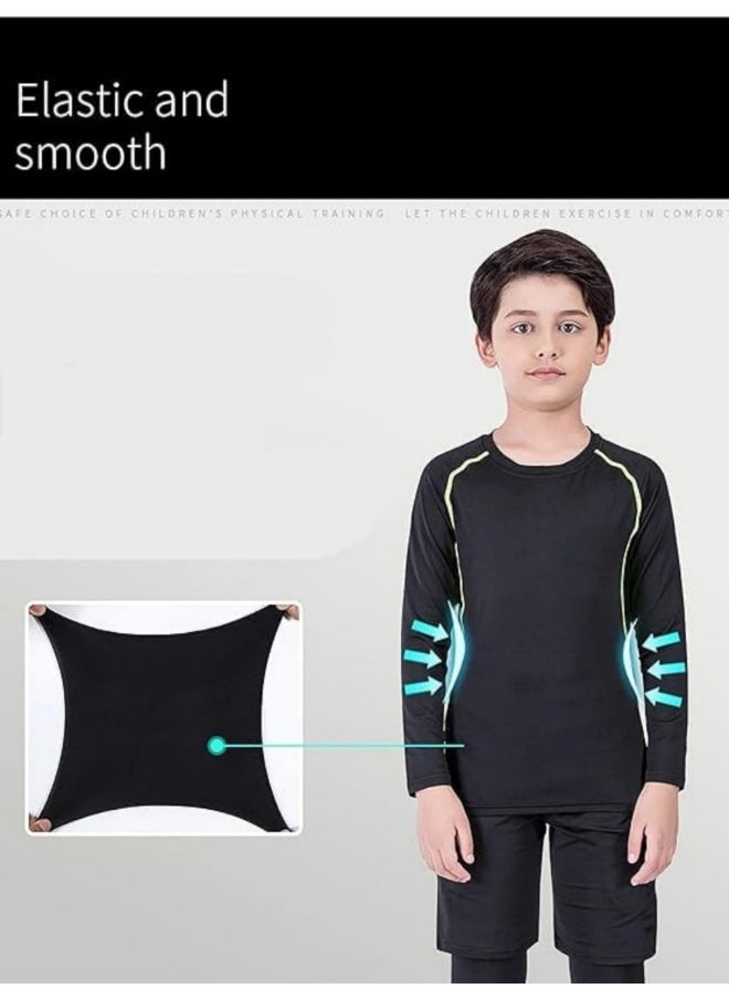 GGEROU - Kids Boys Tracksuit Gym Compression Tight Tights Long Sleeve Jogging Leggings and Shirts Kids Sports Training Set - Image 1