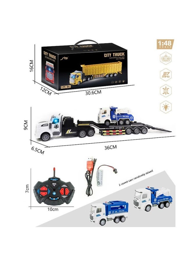 Wireless Remote Control Car Half-trailer Engineering Vehicle Heavy Transport Truck Self-dumping Truck Boys Model Toy-Color:QH200-17D Long Head Rescue Transporter With 1 Inertia-Proportion:Package Four: 2 Lithium Battery 1 Charging Line 1 Remote Control Battery  - Image 1