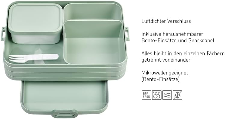 Mepal Bento Box Large - for 4 Sandwiches or 8 Slices of Bread - Lunch Box for Small Snacks & Left Overs - Adults - Nordic Blue - Image 4