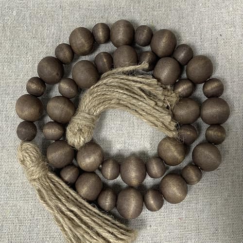 Fenisam Handcrafted Farmhouse Wooden Decorative Beads Garland, Table Tray Boho Wood Beads with Tassel, Small Rustic Antique Decor for Home and Events (Dark Walnut) - Image 3