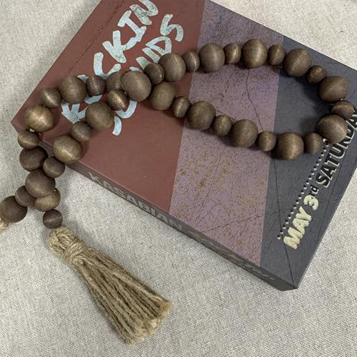 Fenisam Handcrafted Farmhouse Wooden Decorative Beads Garland, Table Tray Boho Wood Beads with Tassel, Small Rustic Antique Decor for Home and Events (Dark Walnut) - Image 1
