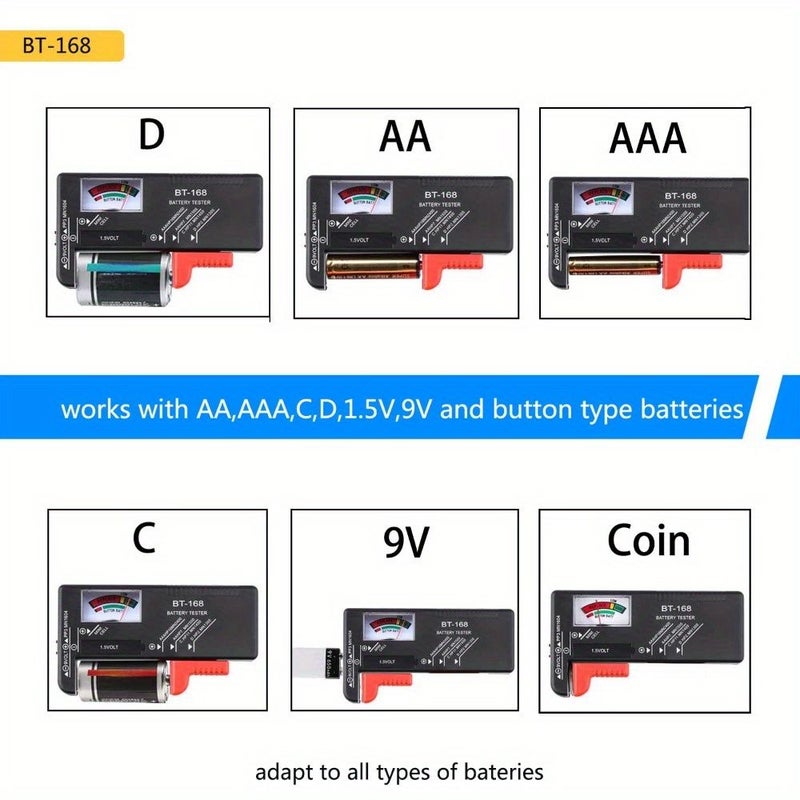 2 قطعة جهاز اختبار البطارية الأسود AA AAA C D 9V فولت مدقق بلاستيكي أداة قياس عالمية للأسلاك الكهربائية مقياس ملون بتصميم بسيط - Image 5