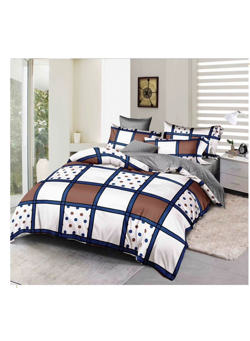 طقم مفروشات فاخر بحجم كينج مكون من 6 قطع - تصميم بسيط، غطاء لحاف 220×240 سم مع شرشف مطاطي و4 أغطية وسائد