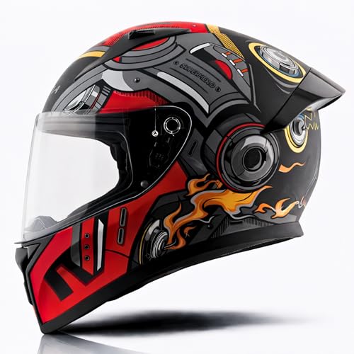 Vega Bolt Superhero ISI Certified Full Face Motorcycle Helmet with Impact Resistant ABS Shell High Density EPS Liner Scratch Resistant Visor Quick Release Buckle Comfortable Inner Padding Black Red Helmet-L - Image 1