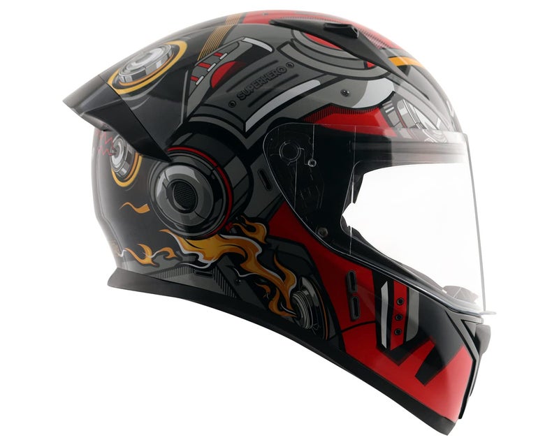 Vega Bolt Superhero ISI Certified Full Face Motorcycle Helmet with Impact Resistant ABS Shell High Density EPS Liner Scratch Resistant Visor Quick Release Buckle Comfortable Inner Padding Black Red Helmet-L - Image 4