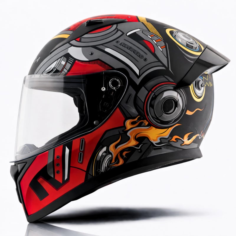 Vega Bolt Superhero ISI Certified Full Face Motorcycle Helmet with Impact Resistant ABS Shell High Density EPS Liner Scratch Resistant Visor Quick Release Buckle Comfortable Inner Padding Black Red Helmet-L - Image 5