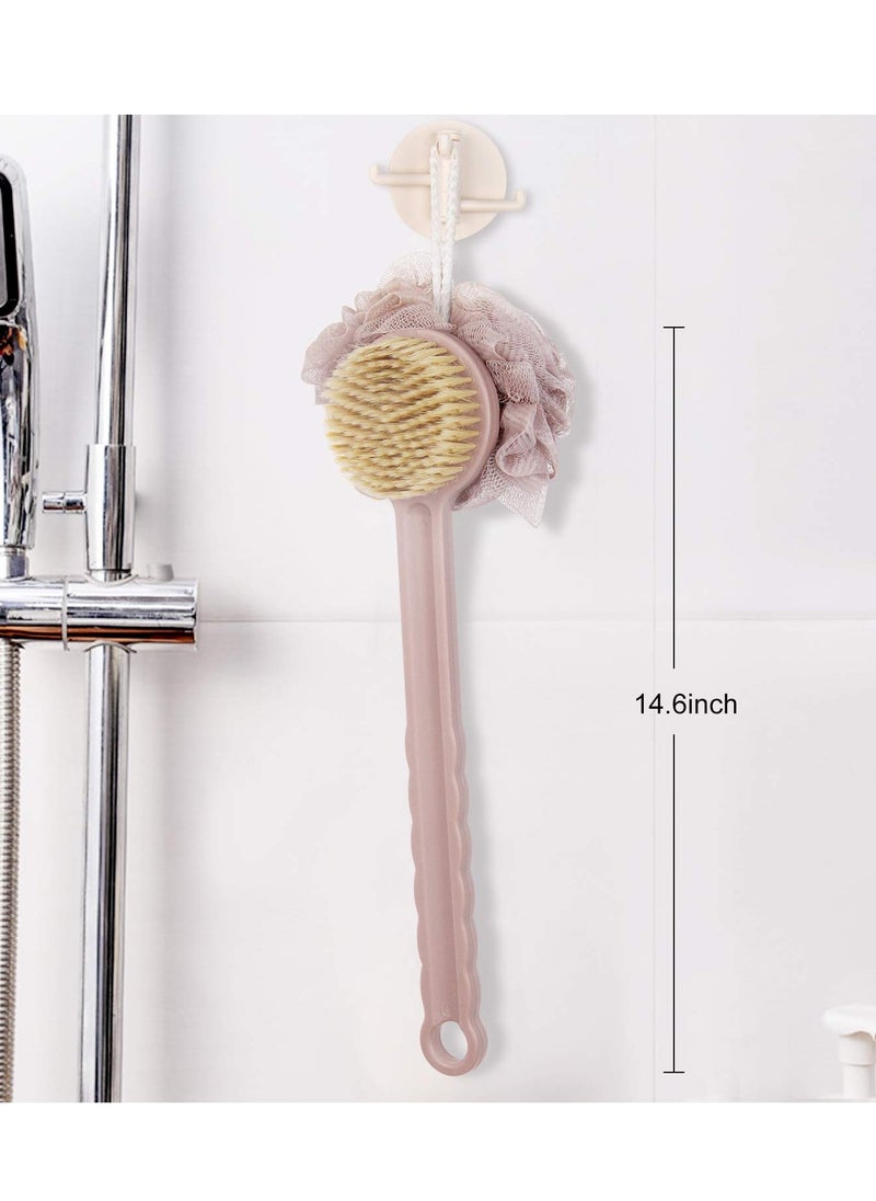 Generic - Back Scrubber for Shower Women Men, Bath Body Brush with Mesh Sponge, Soft Bristles and Loofah, Ergonomic Wavy Long Handle, Skin Exfoliating Brushing Set Wet or Dry, Purple - Image 1