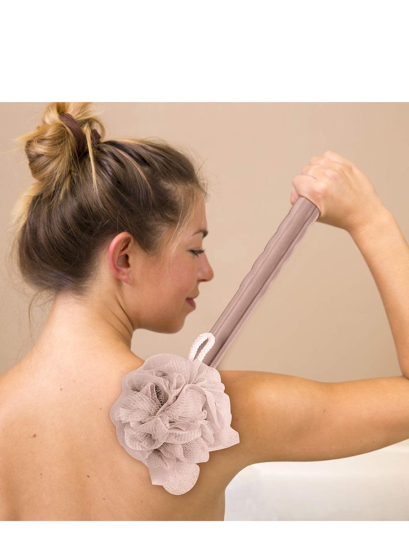 Generic Back Scrubber for Shower Women Men, Bath Body Brush with Mesh Sponge, Soft Bristles and Loofah, Ergonomic Wavy Long Handle, Skin Exfoliating Brushing Set Wet or Dry, Purple  - Image 5