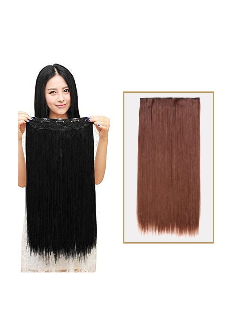 إستيل وصلة شعر لكامل الرأس قطعة واحدة طويلة ومستقيمة ومموجة مع 5 مشابك مناسبة للنساء والفتيات، اللون رقم 33 مستقيم - Image 1