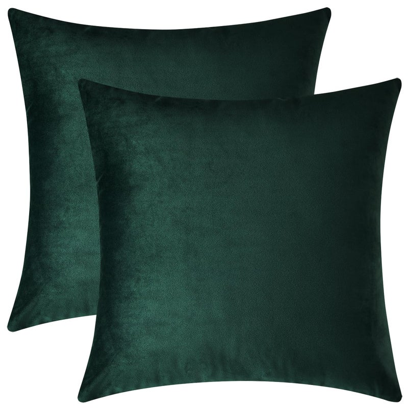 Mixhug Set of 2 Cozy Velvet Square Decorative Throw Pillow Covers for Couch and Bed, Dark Green, 18 x 18 Inches - Image 1