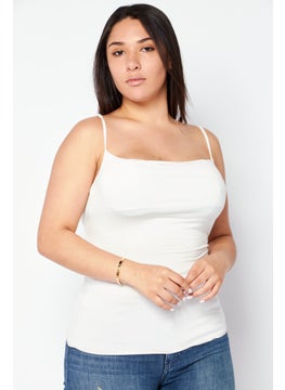 Women Square Neck Sleeveless Brand Logo T-Menty Top, White