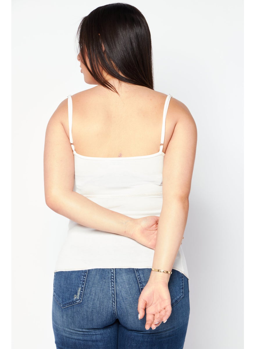 DIESEL - Women Square Neck Sleeveless Brand Logo T-Menty Top, White - Image 1