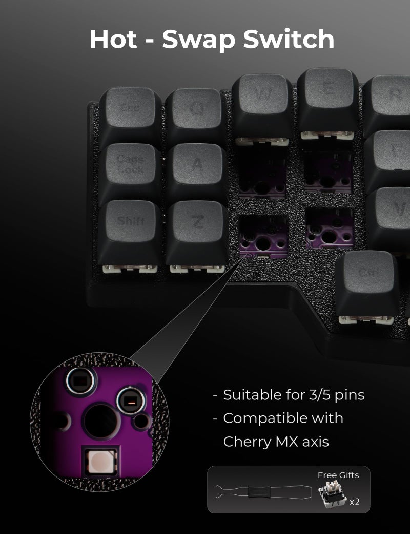 YIVU CORNE V4 Wired Split Mechanical Keyboard, 40% 3x6 Ortholinear Layout, Ergonomic Support, QMK/Vial Programmable, Hot-swappable RGB Gaming Keyboard, Pre-Lubricated Linear Switches - Image 5