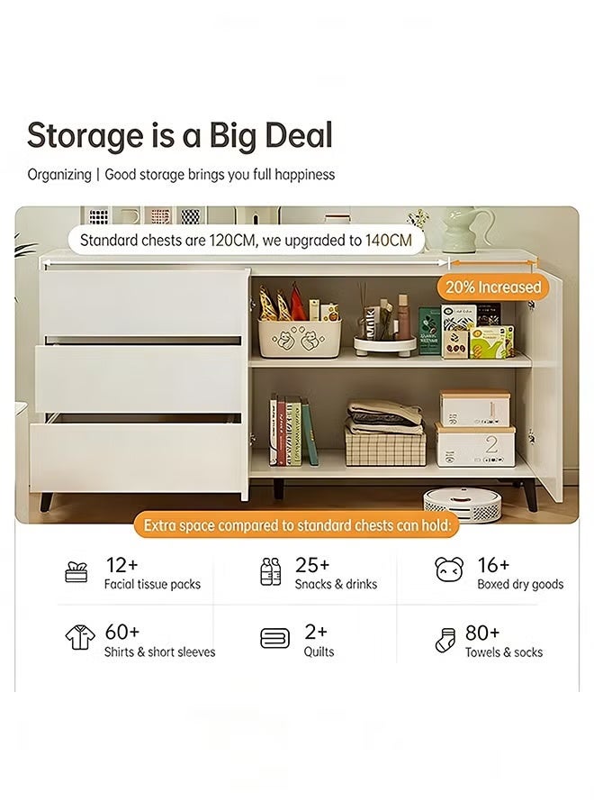 Modern Minimalist Sideboard Cabinet, 2 Doors & 3 Drawers Storage Cabinet with Metal Legs, Multi-Purpose Coffee Bar TV Stand Side Cabinet for Kitchen Living Room Bedroom (Grey, 140 x 40x 75 CM) - Image 5