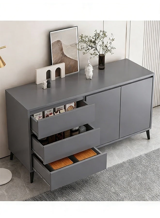Modern Minimalist Sideboard Cabinet, 2 Doors & 3 Drawers Storage Cabinet with Metal Legs, Multi-Purpose Coffee Bar TV Stand Side Cabinet for Kitchen Living Room Bedroom (Grey, 140 x 40x 75 CM) - Image 2