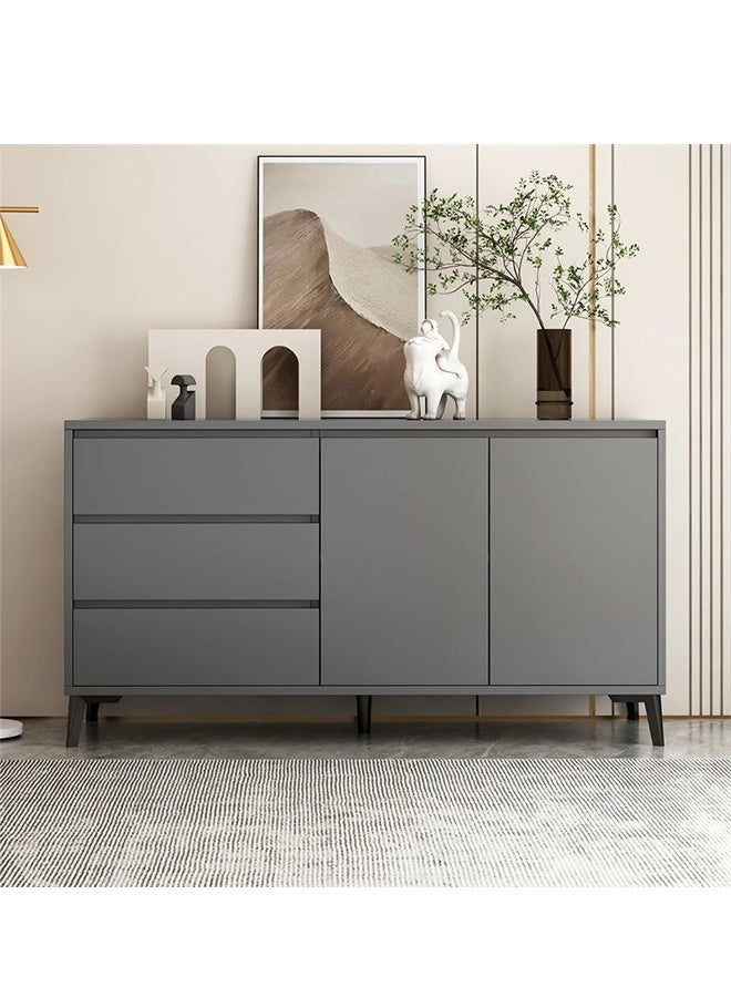 Modern Minimalist Sideboard Cabinet, 2 Doors & 3 Drawers Storage Cabinet with Metal Legs, Multi-Purpose Coffee Bar TV Stand Side Cabinet for Kitchen Living Room Bedroom (Grey, 140 x 40x 75 CM) - Image 1