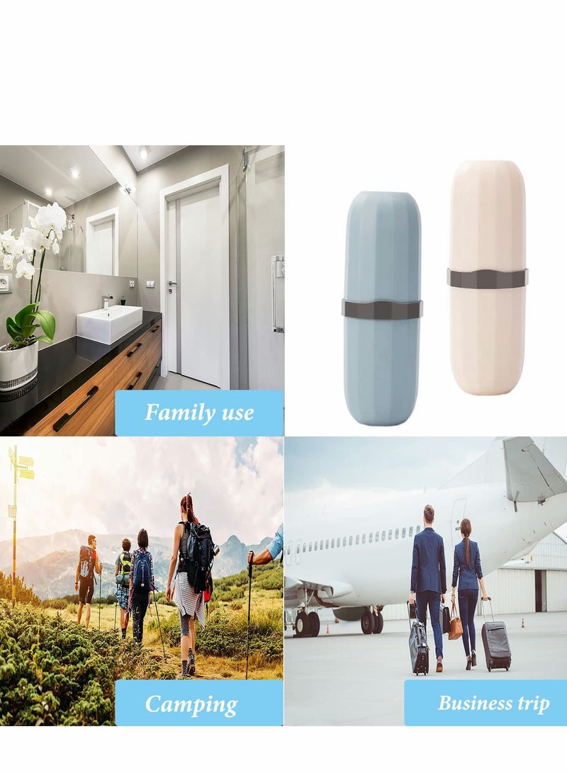 SYOSI كوب فرشاة الأسنان، 2 قطعة حامل للسفر، حقيبة محمولة للسفر، تخييم، رحلة عمل ومدرسة، مجموعة فرشاة ومعجون أسنان بلاستيكية متعددة الوظائف بلونين - Image 5