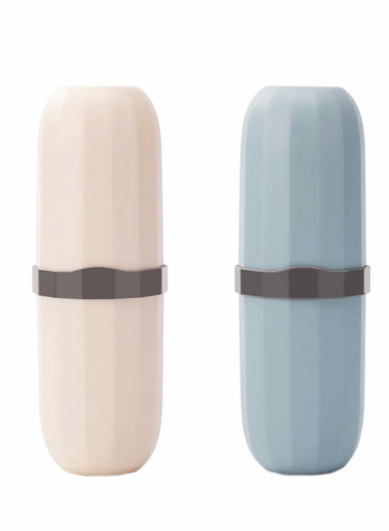 SYOSI كوب فرشاة الأسنان، 2 قطعة حامل للسفر، حقيبة محمولة للسفر، تخييم، رحلة عمل ومدرسة، مجموعة فرشاة ومعجون أسنان بلاستيكية متعددة الوظائف بلونين - Image 1