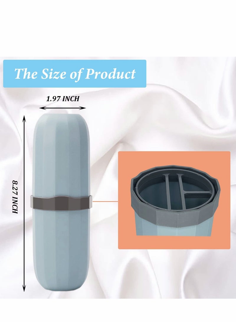 SYOSI كوب فرشاة الأسنان، 2 قطعة حامل للسفر، حقيبة محمولة للسفر، تخييم، رحلة عمل ومدرسة، مجموعة فرشاة ومعجون أسنان بلاستيكية متعددة الوظائف بلونين - Image 3