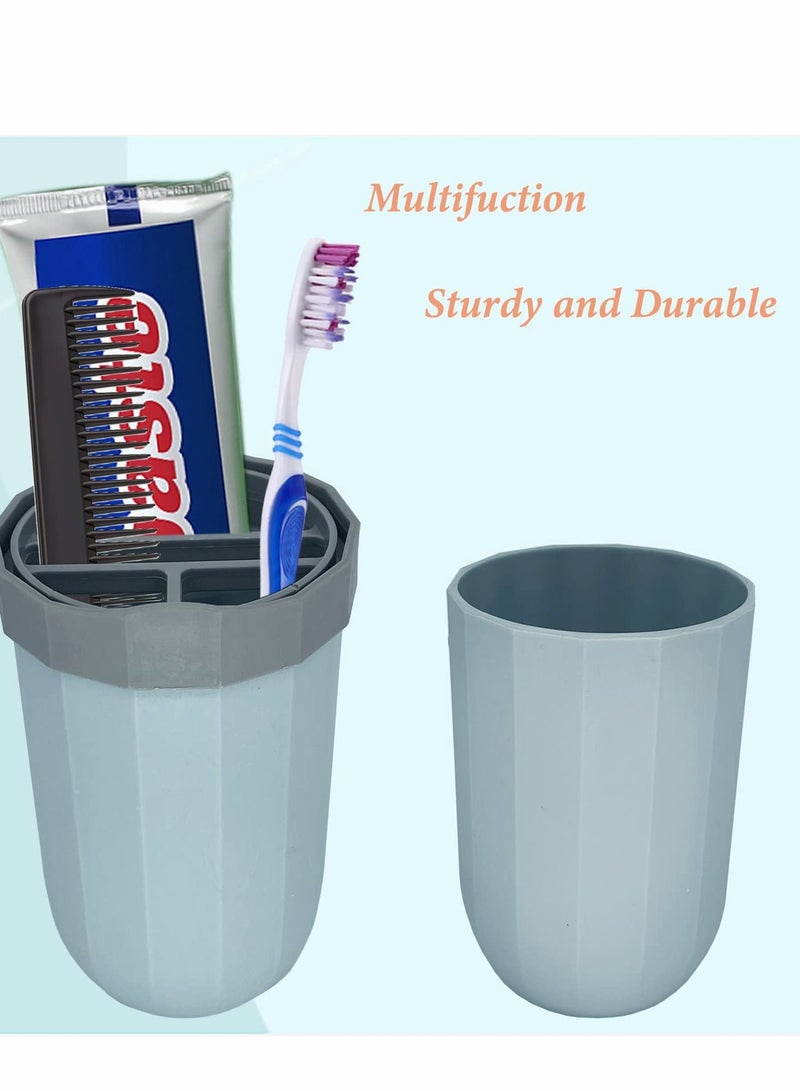 SYOSI كوب فرشاة الأسنان، 2 قطعة حامل للسفر، حقيبة محمولة للسفر، تخييم، رحلة عمل ومدرسة، مجموعة فرشاة ومعجون أسنان بلاستيكية متعددة الوظائف بلونين - Image 2