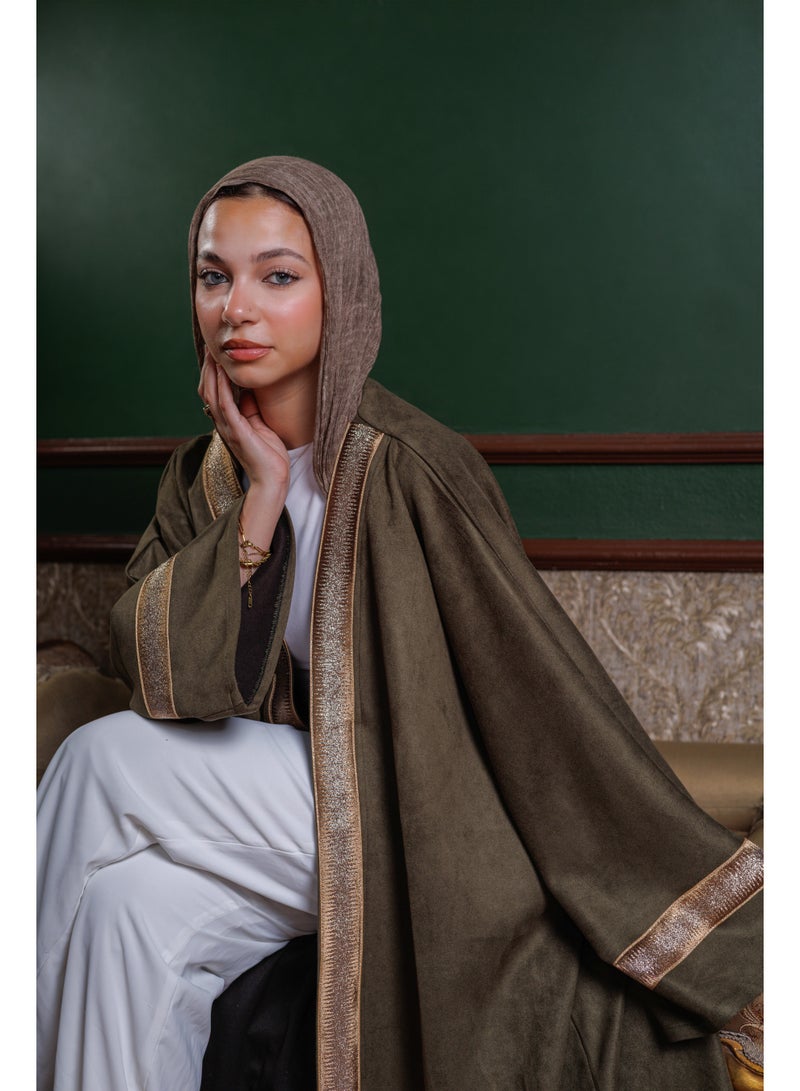 Lavezzi Suede Kaftan Dress – Modest Loose Fit, Ramadan & Eid Occasion Abaya Style, Long Maxi Kaftan for Evening & Daily Wear - Image 5