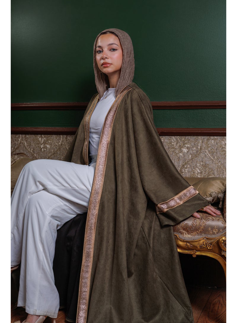 Lavezzi Suede Kaftan Dress – Modest Loose Fit, Ramadan & Eid Occasion Abaya Style, Long Maxi Kaftan for Evening & Daily Wear - Image 4