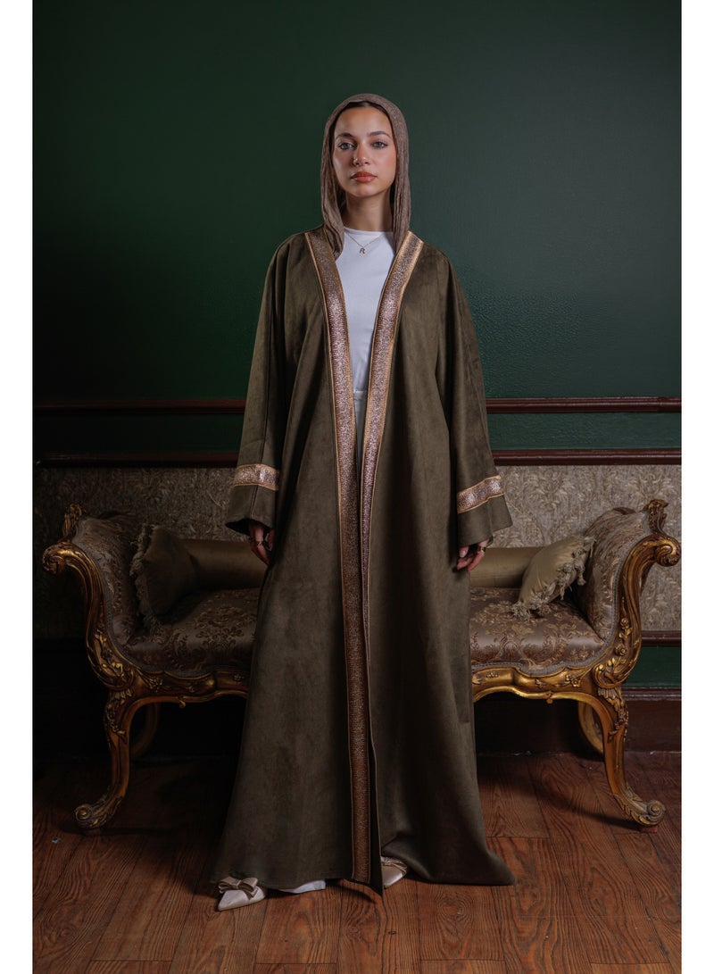 Lavezzi Suede Kaftan Dress – Modest Loose Fit, Ramadan & Eid Occasion Abaya Style, Long Maxi Kaftan for Evening & Daily Wear - Image 1