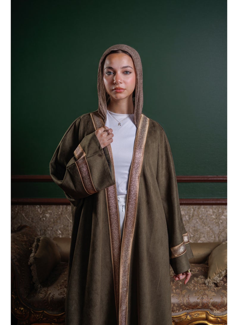 Lavezzi Suede Kaftan Dress – Modest Loose Fit, Ramadan & Eid Occasion Abaya Style, Long Maxi Kaftan for Evening & Daily Wear - Image 2