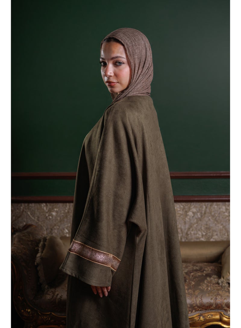 Lavezzi Suede Kaftan Dress – Modest Loose Fit, Ramadan & Eid Occasion Abaya Style, Long Maxi Kaftan for Evening & Daily Wear - Image 3