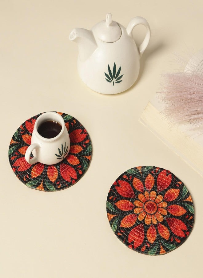 INUS Reversible Cotton Coasters 7" Round Washable & Water-Absorbent Tea Coaster Set of 4 for Dining Table, Cups & Hot Pots - Premium Finish, Diwali Gift, Durable Table Decor Accessories (Abstract) - Image 4
