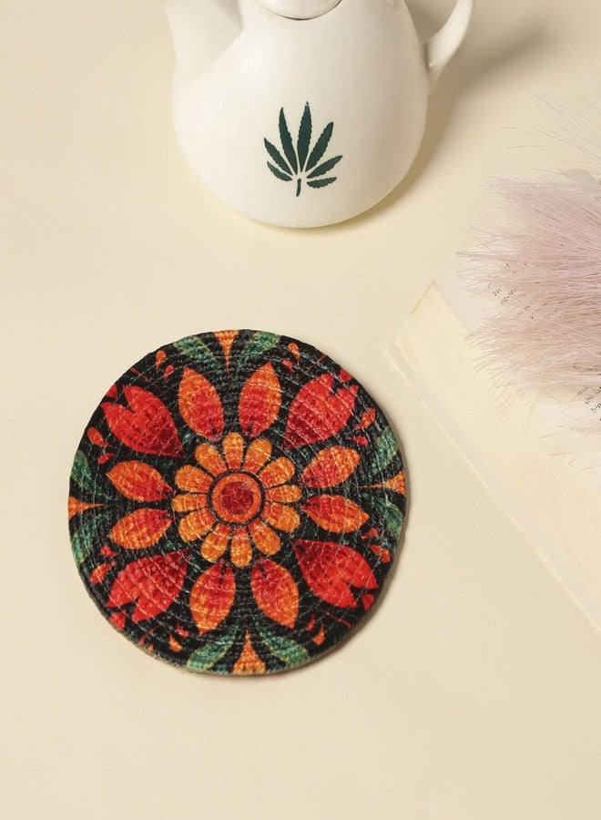 INUS Reversible Cotton Coasters 7" Round Washable & Water-Absorbent Tea Coaster Set of 4 for Dining Table, Cups & Hot Pots - Premium Finish, Diwali Gift, Durable Table Decor Accessories (Abstract) - Image 5
