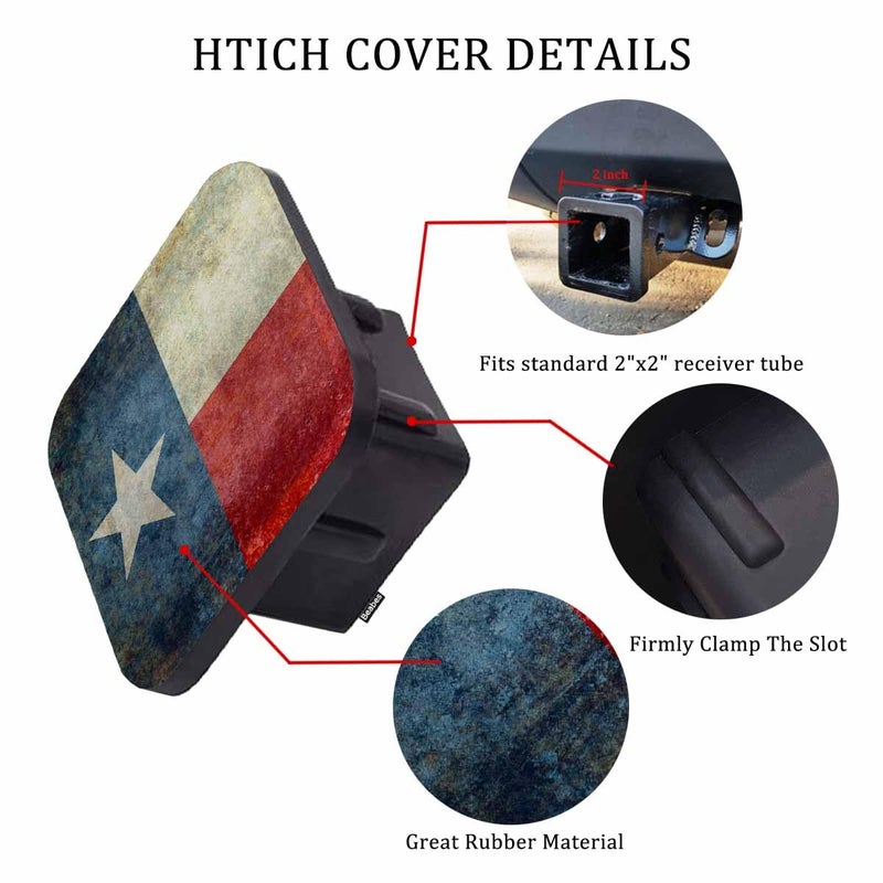 Beabes Texas Flag Trailer Hitch Tube Cover Plug Cap  Grunge The Lone Star American Texas Flag Lightweight Hitch Covers Protector Tow Hitch Cover Plug Cap Receiver Hitch Accessories 2 Inch - Image 3