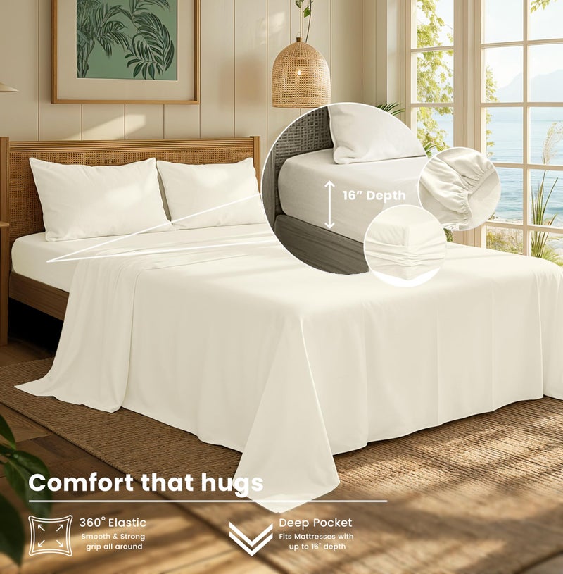 RUVANTI 100% Cotton Flannel Sheets Full Size - 4 Piece Warm, Soft & Breathable, Deep Pocket, Double Brushed Cozy All Season Bedding Set, Ivory - Image 3