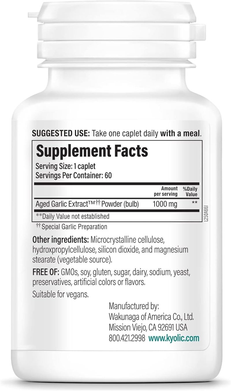 Kyolic Aged Garlic Extract Formula 250 Cardiovascular Health One Per Day 60 Vegan Caplets - Image 3