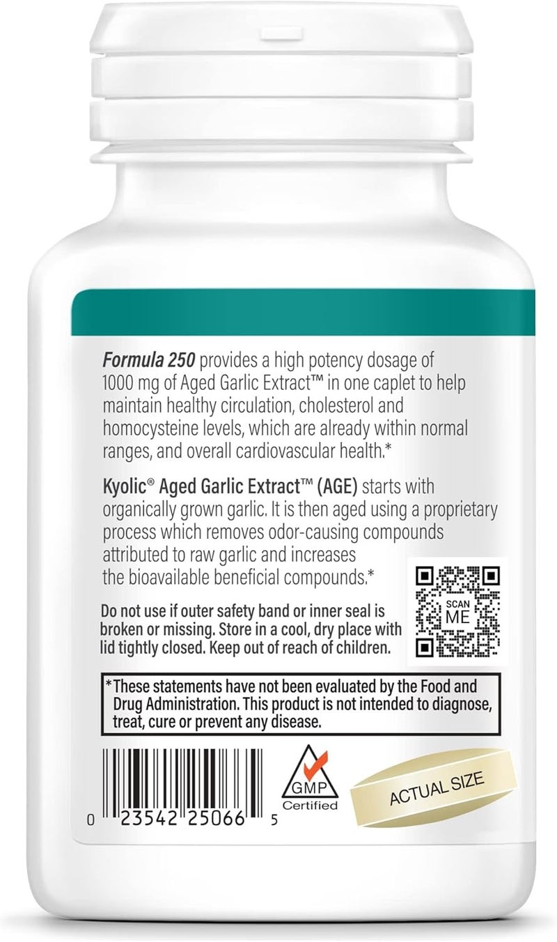 Kyolic Aged Garlic Extract Formula 250 Cardiovascular Health One Per Day 60 Vegan Caplets - Image 2