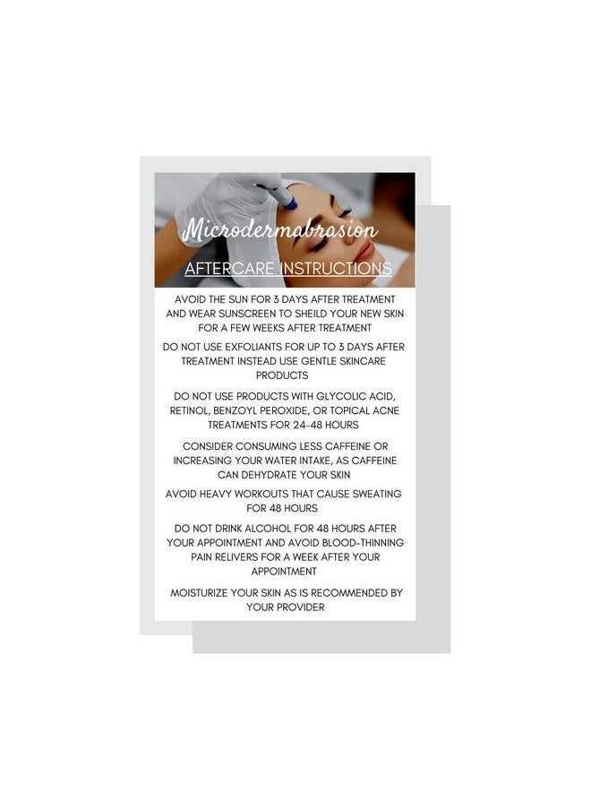 Boutique Marketing LLC Microdermabrasion Aftercare Cards ; 50 Pack ; Size 2 X 3.5” Inches Business Card Size ; Microdermabrasion Pmu ; Aftercare Instructions White With Photo Design  - Image 1