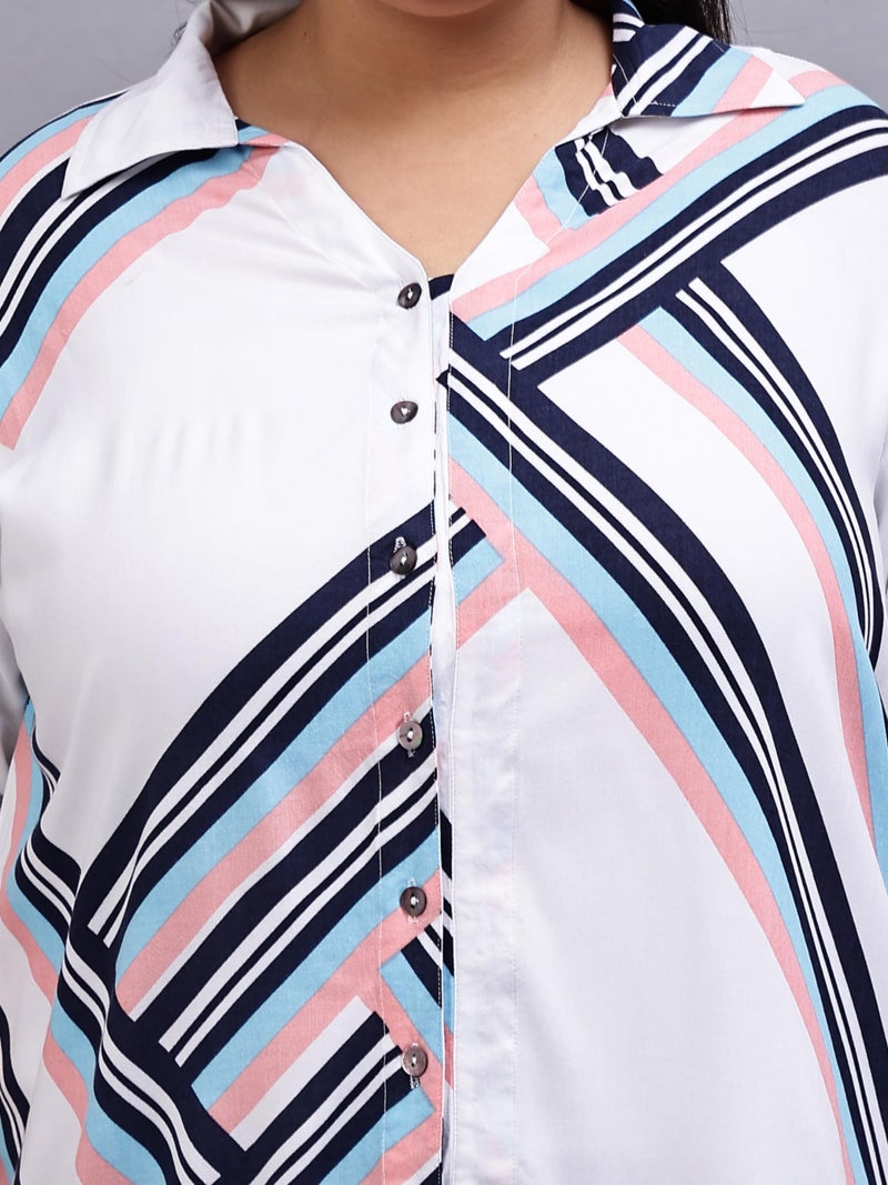 Indietoga Women's Plus Size Rayon Longline Regular Fit Shirt Tops (P10001526_Pink & Blue Stripe_7Xl) - Image 3