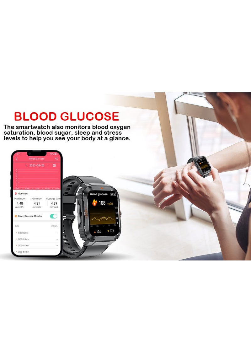 AROAQ - Blood Sugar Monitor Smart Watch: Blood Glucose ECG HRV Heart Rate Blood Oxygen Blood Pressure Fitness Tracker Watch for Elderly Men Women - 1.92" Bluetooth Call Sports Smartwatch for Android Iphone - Image 1