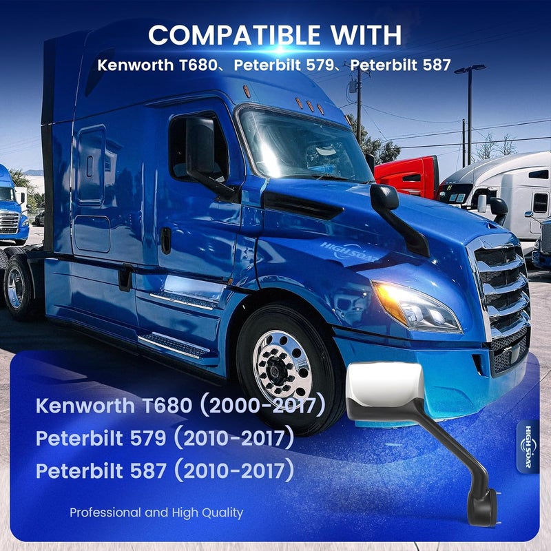 High Soar Chrome Hood Mirror Assembly for Kenworth T680 and Peterbilt 579/587, Right Side - Image 2