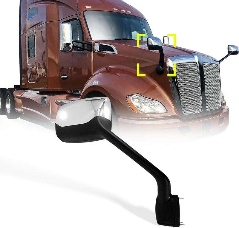 High Soar Chrome Hood Mirror Assembly for Kenworth T680 and Peterbilt 579/587, Right Side - Image 1