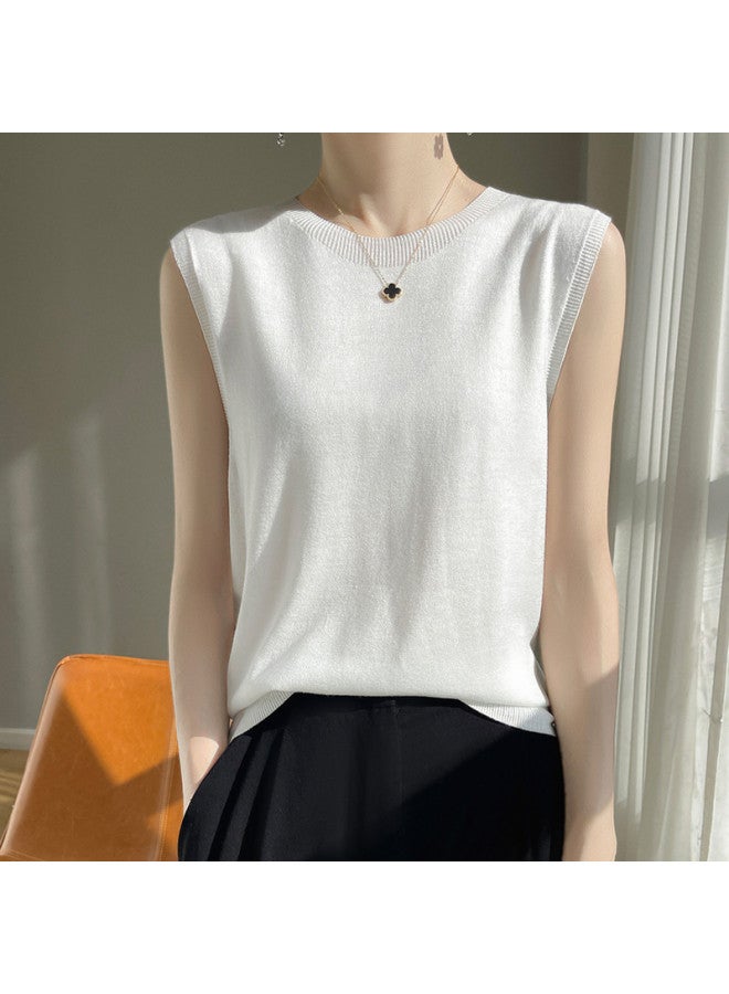MIIOW Wool Blend ~ Spring Lightweight Sleeveless Round Neck Knitted Top For Women, Loose Fit, Breathable, Versatile, Essential For Commuting - Image 2