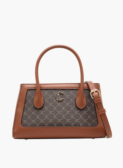 Le Confort Women's Monogram Print Tote Bag with Detachable Strap and Zip Closure