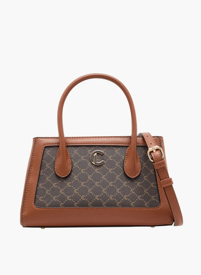 Le Confort Women's Monogram Print Tote Bag with Detachable Strap and Zip Closure