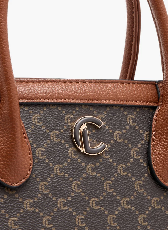 Le Confort Women's Monogram Print Tote Bag with Detachable Strap and Zip Closure