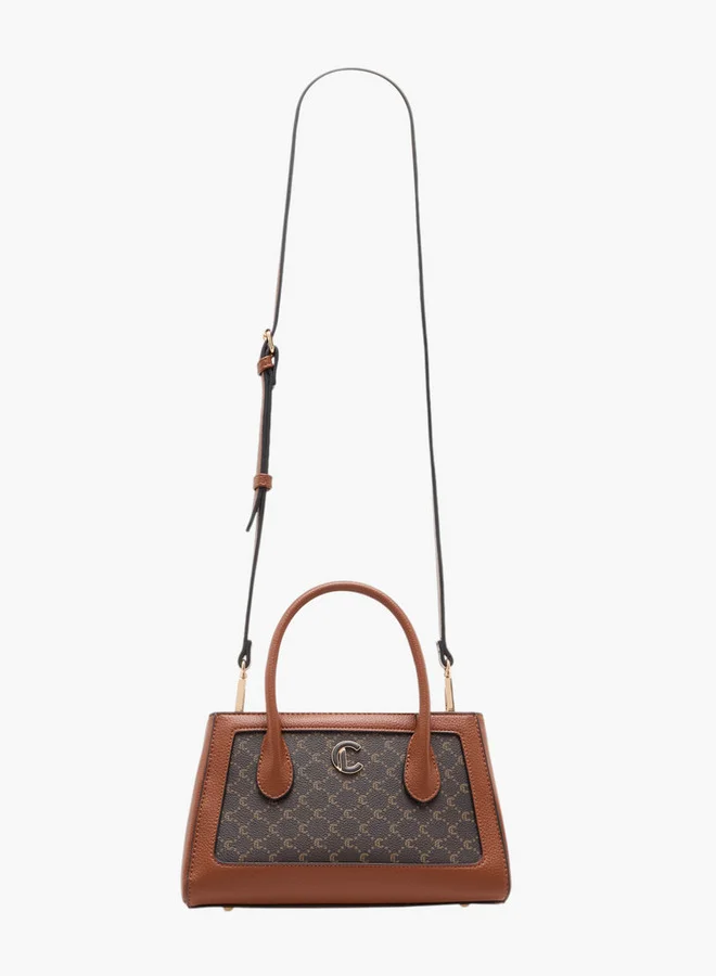 Le Confort Women's Monogram Print Tote Bag with Detachable Strap and Zip Closure