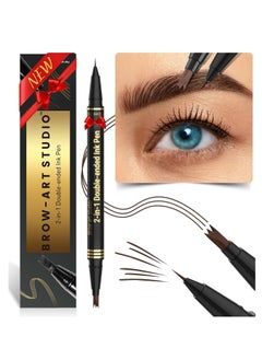 iMethod iMethod Microblading Eyebrow Pencil - Brow Pencil 2-in-1 Dual-Ended Eyebrow Pen with 3-Prong Micro-Fork-Tip Applicator and Precise Brush-Tip Creates Natural-Looking Brows, Stay on All Day, Dark Brown  - Image 1