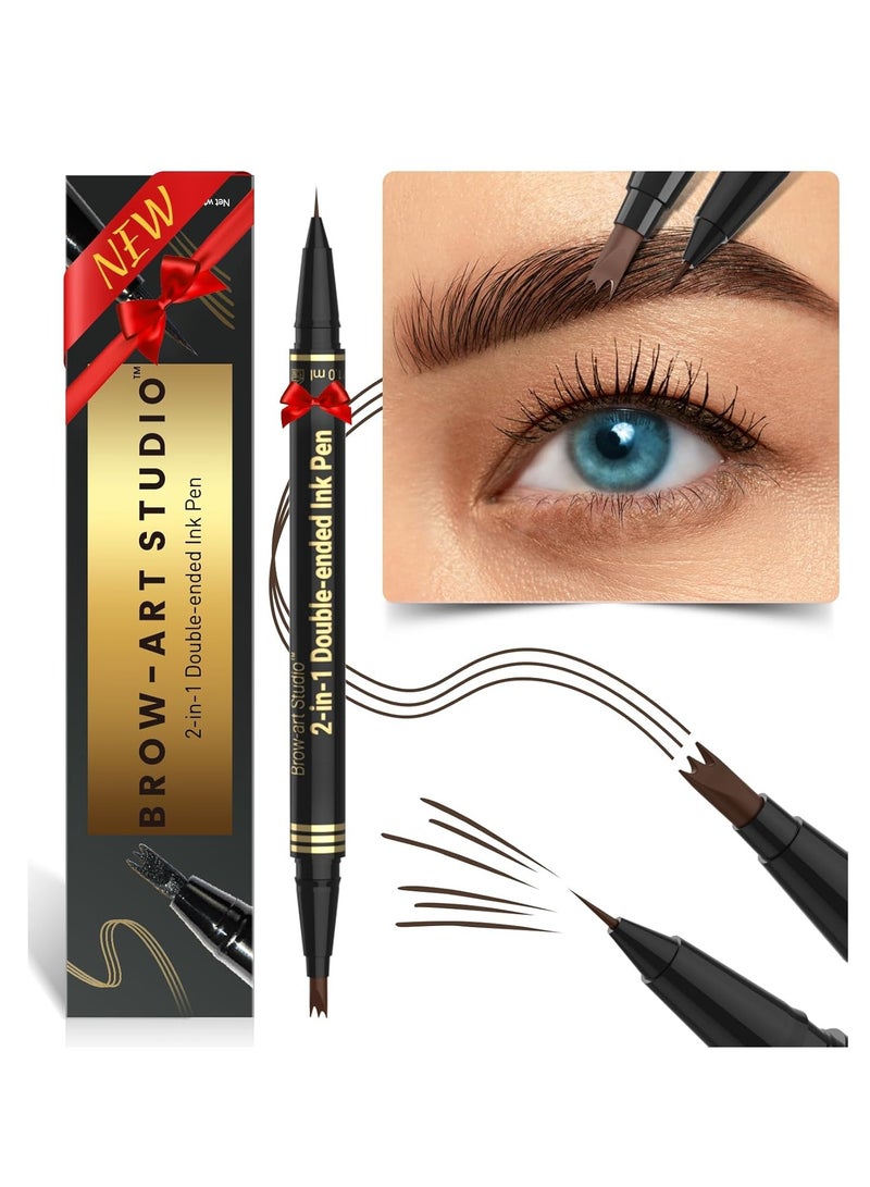 iMethod iMethod Microblading Eyebrow Pencil - Brow Pencil 2-in-1 Dual-Ended Eyebrow Pen with 3-Prong Micro-Fork-Tip Applicator and Precise Brush-Tip Creates Natural-Looking Brows, Stay on All Day, Dark Brown  - Image 1