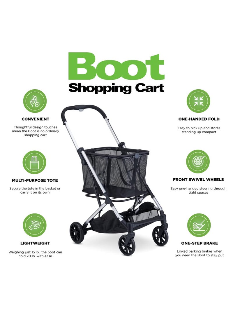 Joovy - Joovy Boot Shopping Cart Featuring 70 lbs Total Weight Capacity Stylish Removable Tote Swivel Tires for Easy Steering OneHanded Compact Fold and OneStep Parking Brake Silver Frame - Image 1