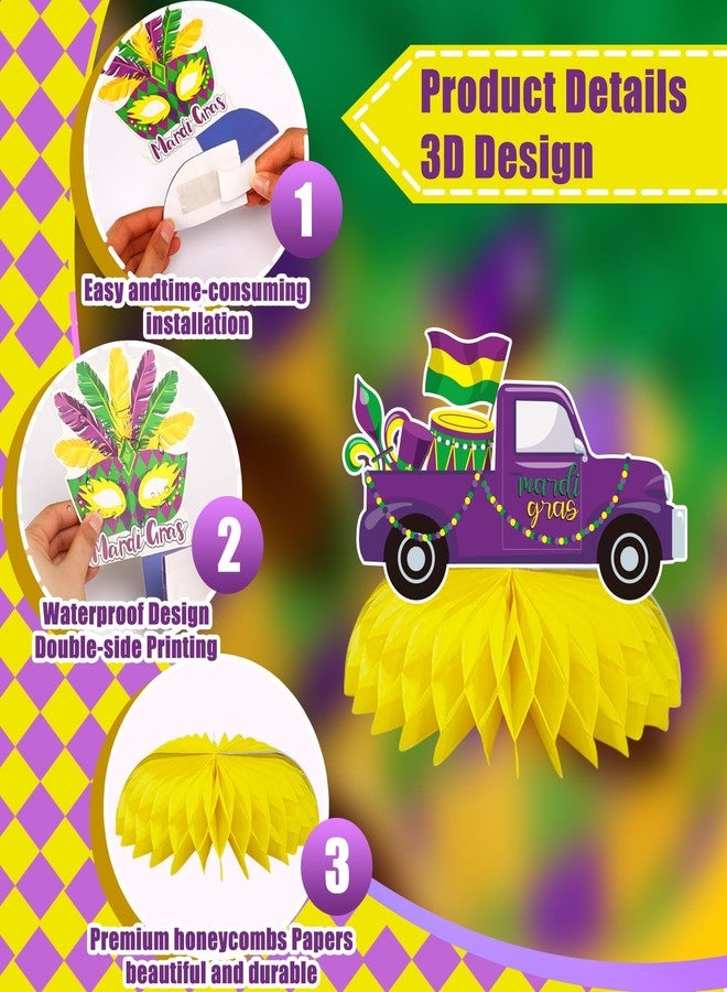 JULMELON Mardi Gras Table Decorations Honeycomb Centerpiece, 8pcs Mardi Gras Centerpieces for Tables Masquerade Masks Crown Signs Decor Mardi Gras Party Decorations for Home - Image 3