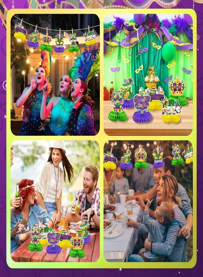 JULMELON Mardi Gras Table Decorations Honeycomb Centerpiece, 8pcs Mardi Gras Centerpieces for Tables Masquerade Masks Crown Signs Decor Mardi Gras Party Decorations for Home - Image 5